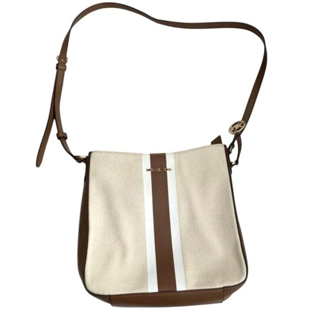 Michael Kors Jet Set Large Messenger Beige‎ & Brown Canvas Crossbody Bag